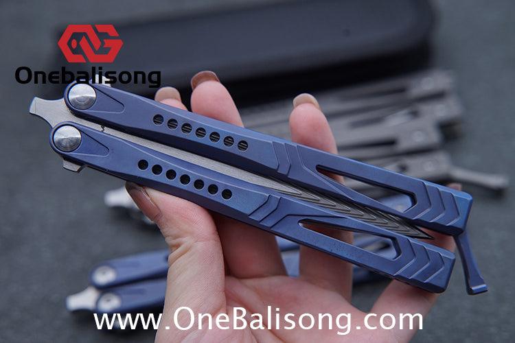 Roar Number 5 Bie Balisong TC4 Titanium Alloy Handle Steps Pattern M390/BG42 Stainless Steel Blade Sandwich Structure