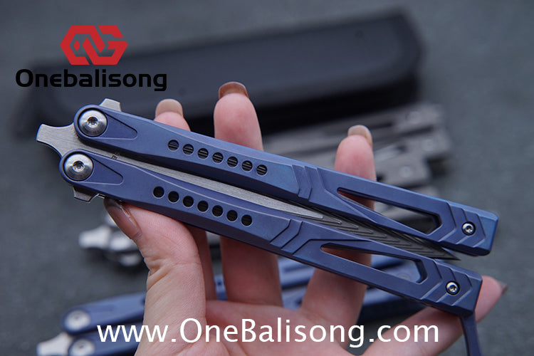 Roar Number 5 Bie Balisong TC4 Titanium Alloy Handle Steps Pattern M390/BG42 Stainless Steel Blade Sandwich Structure