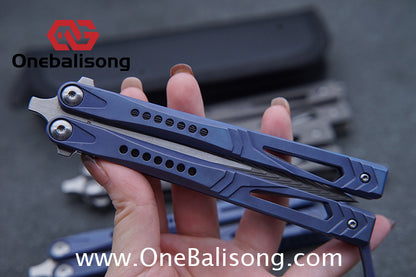 Roar Number 5 Bie Balisong TC4 Titanium Alloy Handle Steps Pattern M390/BG42 Stainless Steel Blade Sandwich Structure