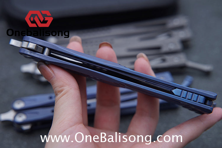 Roar Number 5 Bie Balisong TC4 Titanium Alloy Handle Steps Pattern M390/BG42 Stainless Steel Blade Sandwich Structure