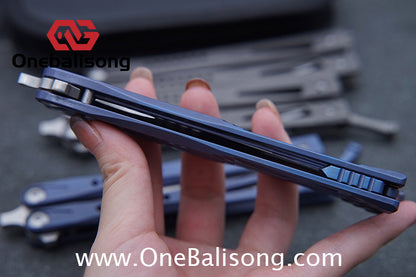 Roar Number 5 Bie Balisong TC4 Titanium Alloy Handle Steps Pattern M390/BG42 Stainless Steel Blade Sandwich Structure
