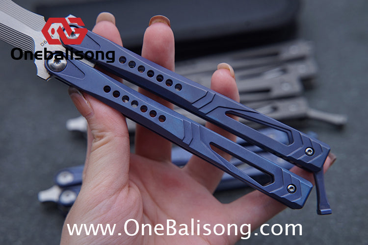 Roar Number 5 Bie Balisong TC4 Titanium Alloy Handle Steps Pattern M390/BG42 Stainless Steel Blade Sandwich Structure