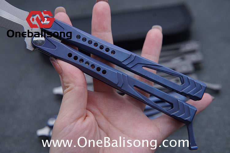 Roar Number 5 Bie Balisong TC4 Titanium Alloy Handle Steps Pattern M390/BG42 Stainless Steel Blade Sandwich Structure