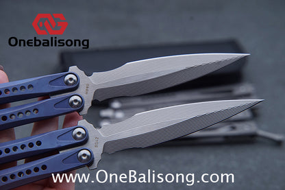 Roar Number 5 Bie Balisong TC4 Titanium Alloy Handle Steps Pattern M390/BG42 Stainless Steel Blade Sandwich Structure