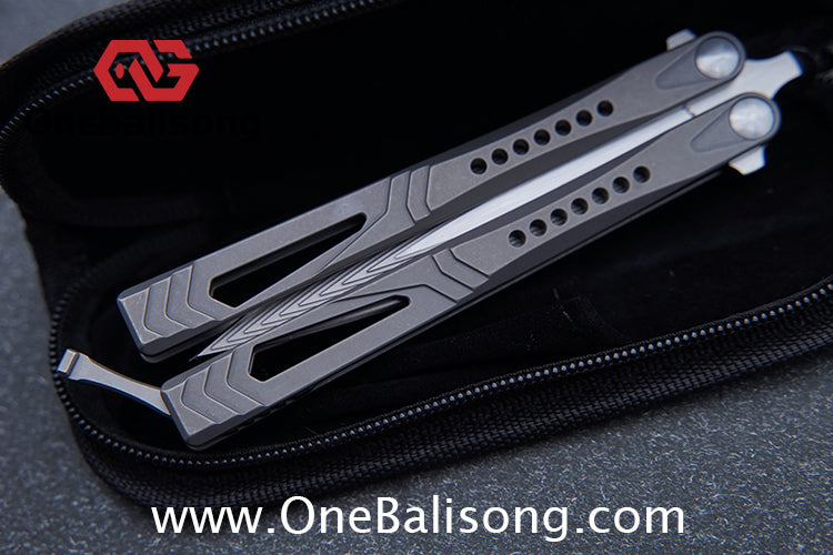 Roar Number 5 Bie Balisong TC4 Titanium Alloy Handle Steps Pattern M390/BG42 Stainless Steel Blade Sandwich Structure