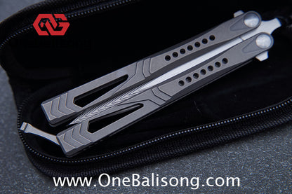 Roar Number 5 Bie Balisong TC4 Titanium Alloy Handle Steps Pattern M390/BG42 Stainless Steel Blade Sandwich Structure