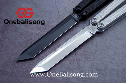 Baliplus Kraken Balisong Glossy clone Tanto/Bowie/Weekawk  live/Fake Blade Channel 7075 Aluminum Glossy Handle Bushings 9cr18