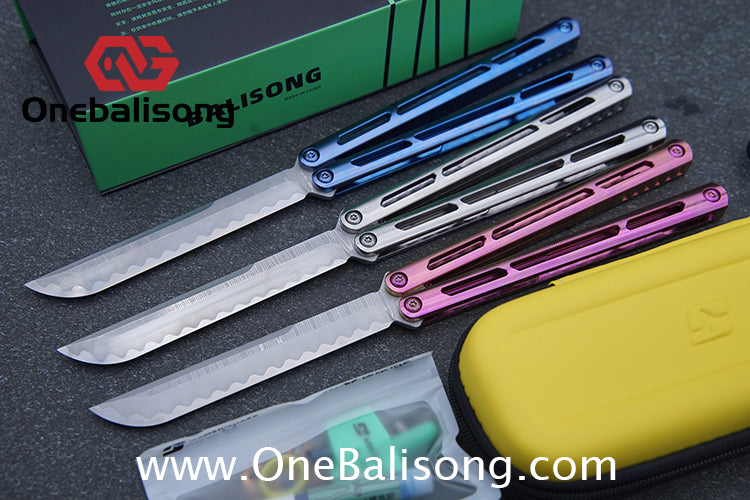 ARMED SHARK Tsunami Fake Blade Balisong Clone TC4 Titanium alloy handle Damascus stainless steel blade Bushing