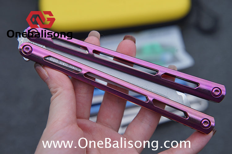 ARMED SHARK Tsunami Fake Blade Balisong Clone TC4 Titanium alloy handle Damascus stainless steel blade Bushing