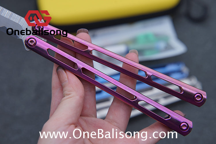 ARMED SHARK Tsunami Fake Blade Balisong Clone TC4 Titanium alloy handle Damascus stainless steel blade Bushing
