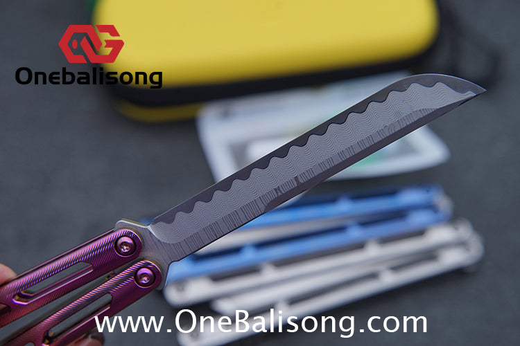 ARMED SHARK Tsunami Fake Blade Balisong Clone TC4 Titanium alloy handle Damascus stainless steel blade Bushing