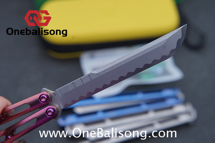 ARMED SHARK Tsunami Fake Blade Balisong Clone TC4 Titanium alloy handle Damascus stainless steel blade Bushing