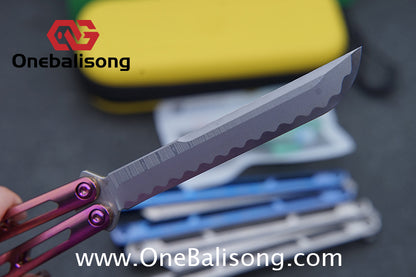 ARMED SHARK Tsunami Fake Blade Balisong Clone Ice crystal titanium alloy/TC4 Titanium alloy handle Damascus stainless steel blade Bushing