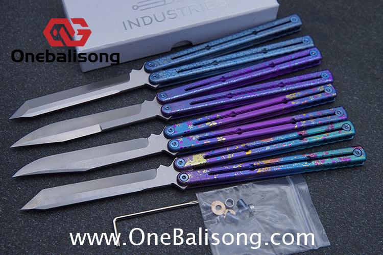 Blue River Sandwich Titanium Kraken Balisong TC4 Titanium Alloy Handle Fake Blade Bushing