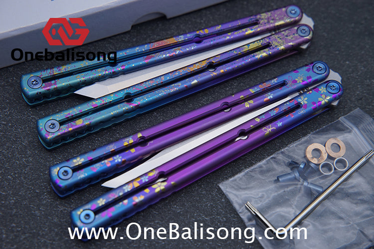 Blue River Sandwich Titanium Kraken Balisong TC4 Titanium Alloy Handle Fake Blade Bushing