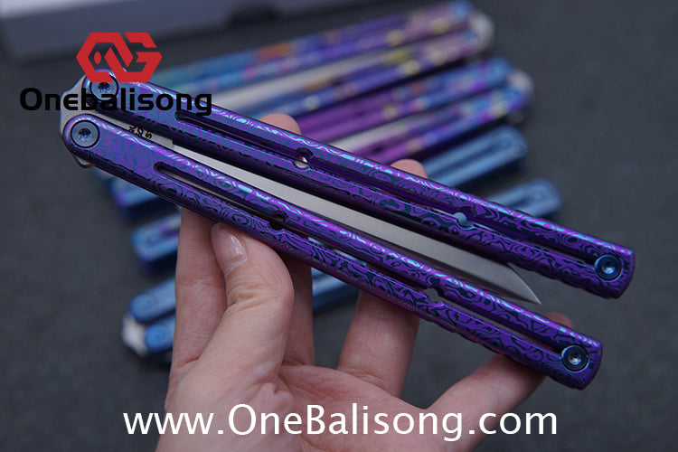 Blue River Sandwich Titanium Kraken Balisong TC4 Titanium Alloy Handle Fake Blade Bushing