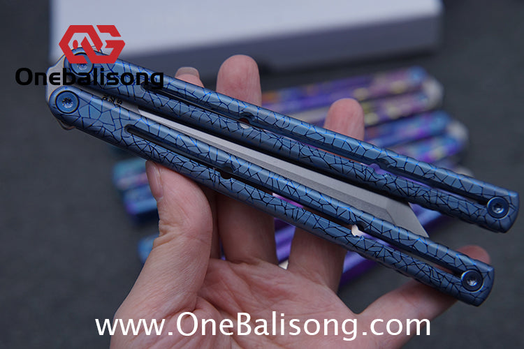 Blue River Sandwich Titanium Kraken Balisong TC4 Titanium Alloy Handle Fake Blade Bushing