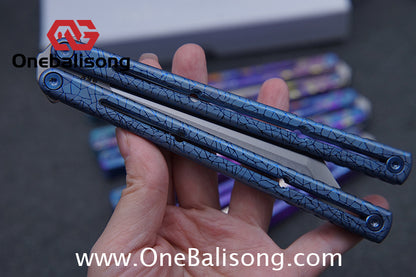 Blue River Sandwich Titanium Kraken Balisong TC4 Titanium Alloy Handle Fake Blade Bushing