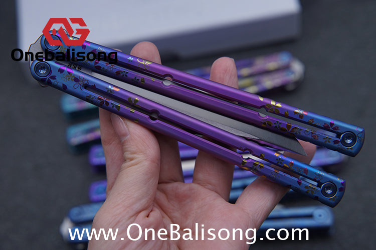 Blue River Sandwich Titanium Kraken Balisong TC4 Titanium Alloy Handle Fake Blade Bushing