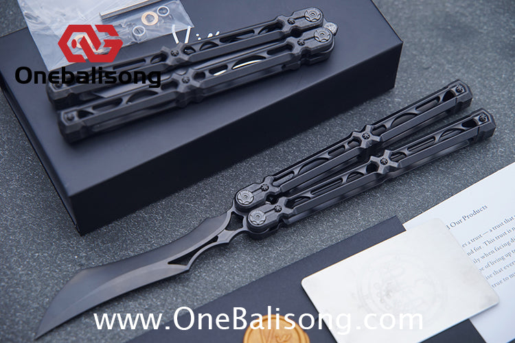 KIE Asmodade Original Balisong Titanium Alloy DLC Handle M390 Stainless Steel Blade Bushing