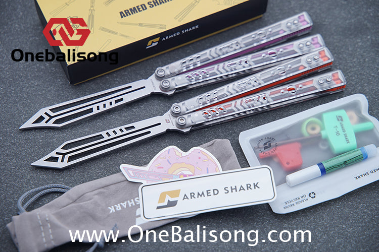 ARMED SHARK Transparent Acrylic Plate REP Balisong Clone 5CR15 Stainless Steel imported acrylic G10 integrated counterweight Bushings