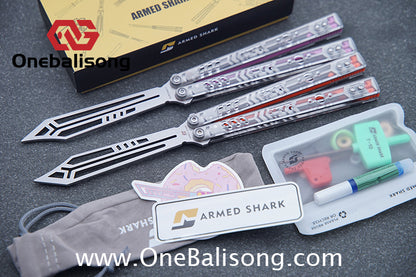ARMED SHARK Transparent Acrylic Plate REP Balisong Clone 5CR15 Stainless Steel imported acrylic G10 integrated counterweight Bushings