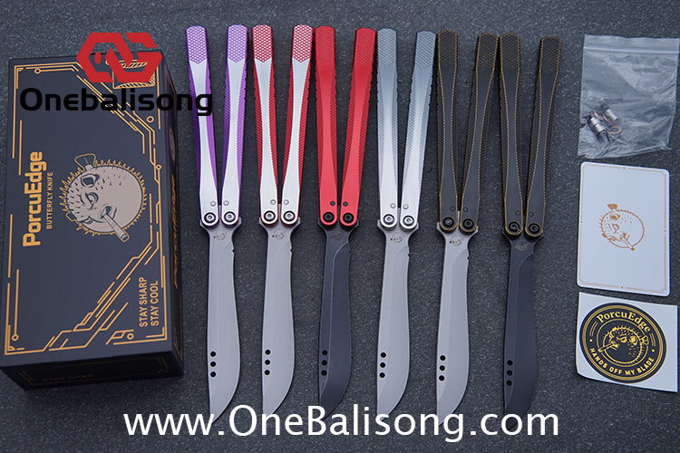 Porcuedge Drum Tide Original Balisong 7075 Aluminium Alloy Handle Japan aus10 Stainless Steel Blade Bushing