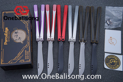 Porcuedge Drum Tide Original Balisong 7075 Aluminium Alloy Handle Japan aus10 Stainless Steel Blade Bushing