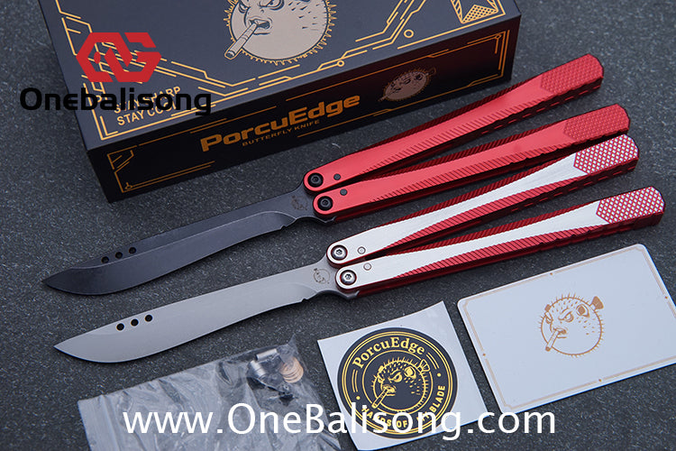 Porcuedge Drum Tide Original Balisong 7075 Aluminium Alloy Handle Japan aus10 Stainless Steel Blade Bushing