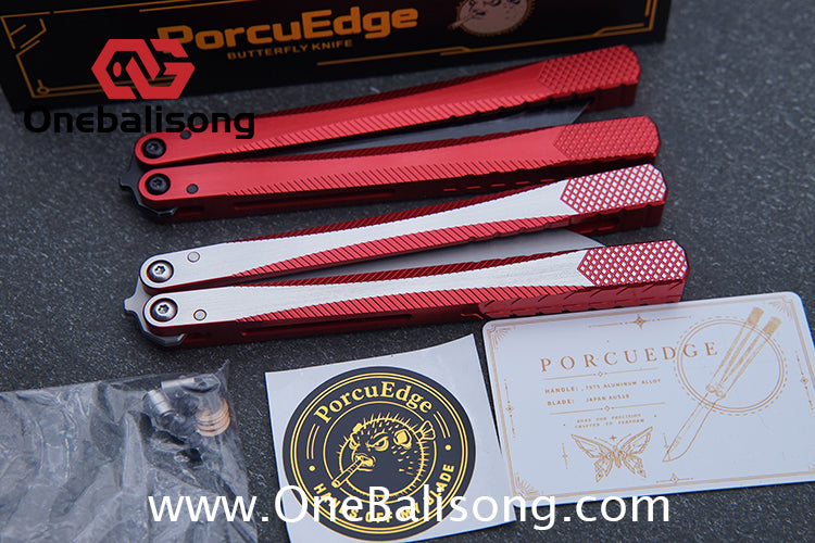 Porcuedge Drum Tide Original Balisong 7075 Aluminium Alloy Handle Japan aus10 Stainless Steel Blade Bushing