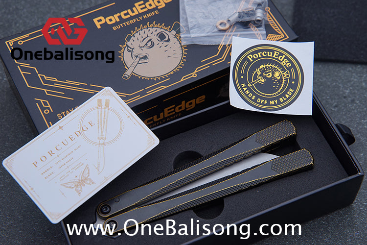 Porcuedge Drum Tide Original Balisong 7075 Aluminium Alloy Handle Japan aus10 Stainless Steel Blade Bushing