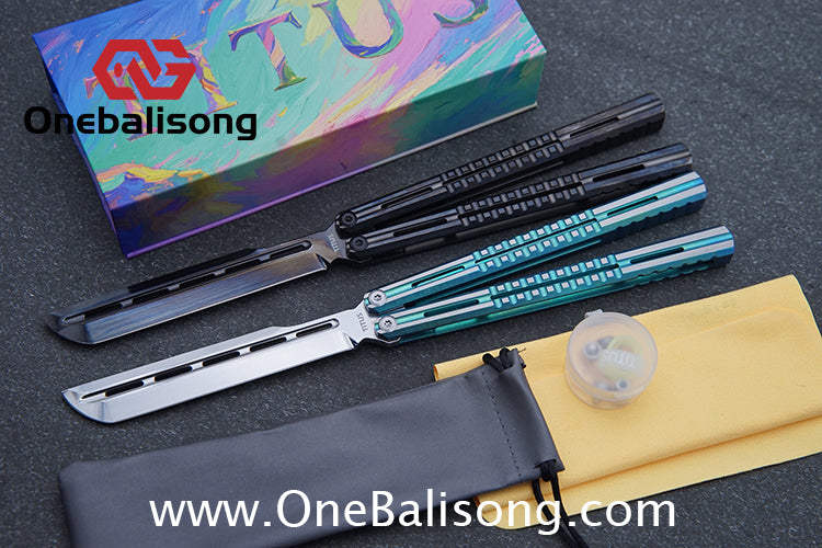TITUS Mirage Original Balisong TC4 Titanium Alloy Handle 14C28N Stainless Steel Fake Blade Bushing
