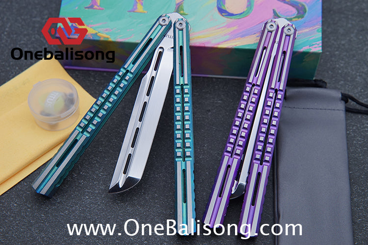 TITUS Mirage Original Balisong TC4 Titanium Alloy Handle 14C28N Stainless Steel Fake Blade Bushing