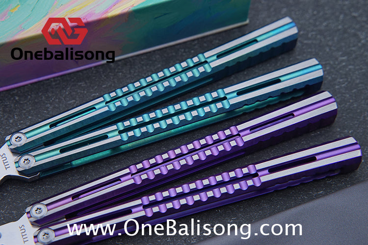 TITUS Mirage Original Balisong TC4 Titanium Alloy Handle 14C28N Stainless Steel Fake Blade Bushing