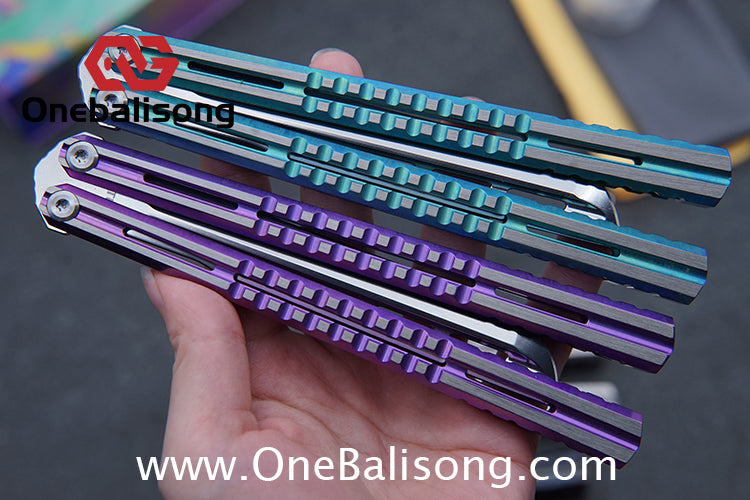 TITUS Mirage Original Balisong TC4 Titanium Alloy Handle 14C28N Stainless Steel Fake Blade Bushing