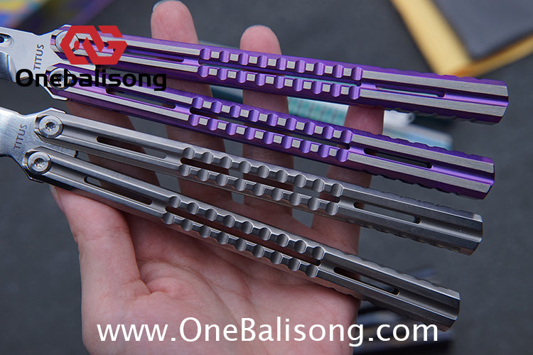 TITUS Mirage Original Balisong TC4 Titanium Alloy Handle 14C28N Stainless Steel Fake Blade Bushing