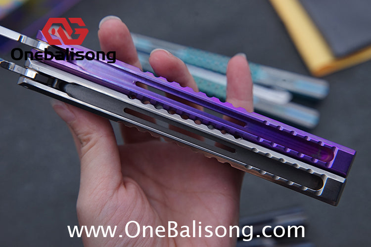 TITUS Mirage Original Balisong TC4 Titanium Alloy Handle 14C28N Stainless Steel Fake Blade Bushing