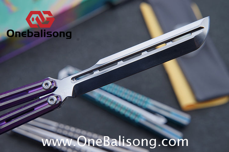 TITUS Mirage Original Balisong TC4 Titanium Alloy Handle 14C28N Stainless Steel Fake Blade Bushing