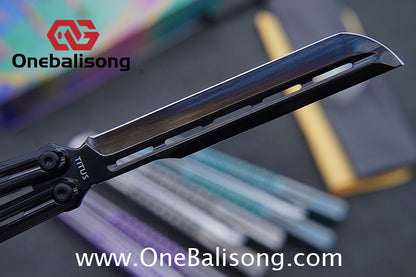 TITUS Mirage Original Balisong TC4 Titanium Alloy Handle 14C28N Stainless Steel Fake Blade Bushing