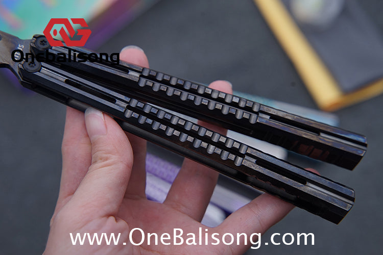 TITUS Mirage Original Balisong TC4 Titanium Alloy Handle 14C28N Stainless Steel Fake Blade Bushing