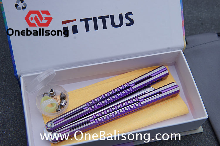 TITUS Mirage Original Balisong TC4 Titanium Alloy Handle 14C28N Stainless Steel Fake Blade Bushing