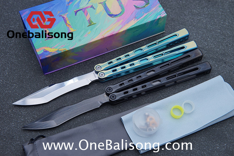 TITUS Mirror Original Balisong TC4 Titanium Alloy Handle 14C28N Stainless Steel Fake Blade Bushing