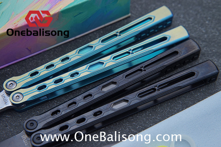 TITUS Mirror Original Balisong TC4 Titanium Alloy Handle 14C28N Stainless Steel Fake Blade Bushing