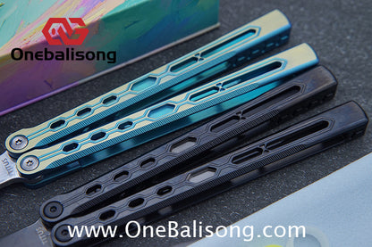 TITUS Mirror Original Balisong TC4 Titanium Alloy Handle 14C28N Stainless Steel Fake Blade Bushing