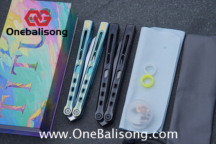 TITUS Mirror Original Balisong TC4 Titanium Alloy Handle 14C28N Stainless Steel Fake Blade Bushing
