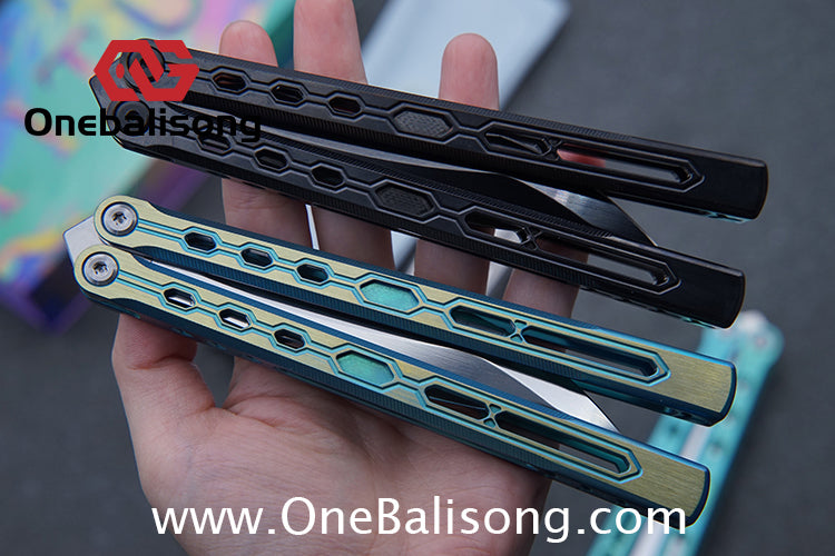 TITUS Mirror Original Balisong TC4 Titanium Alloy Handle 14C28N Stainless Steel Fake Blade Bushing