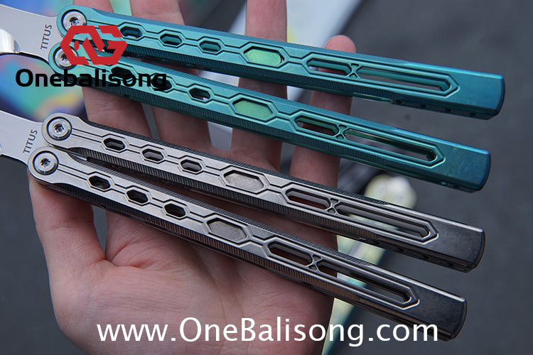 TITUS Mirror Original Balisong TC4 Titanium Alloy Handle 14C28N Stainless Steel Fake Blade Bushing