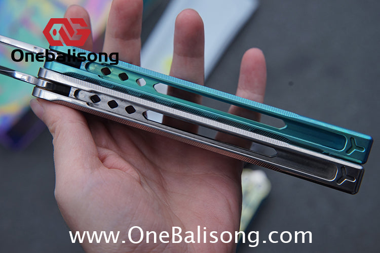 TITUS Mirror Original Balisong TC4 Titanium Alloy Handle 14C28N Stainless Steel Fake Blade Bushing