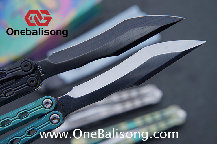 TITUS Mirror Original Balisong TC4 Titanium Alloy Handle 14C28N Stainless Steel Fake Blade Bushing