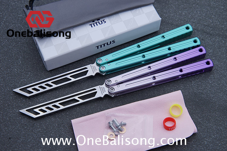 TITUS Side Slot Version Kraken V3 Balisong Clone 7075 Aluminum Alloy Handle 14C28N Stainless Steel Blade Bushing